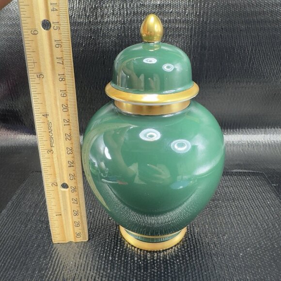 Fitz And Floyd Renaissance Dark Green Ginger Jar Container Cookie Jar 6inch - Picture 2 of 11